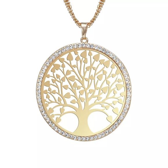 New Womens Crystal Tree Of Life Large 18kt  Gold 18" Chain - Picture 1 of 2